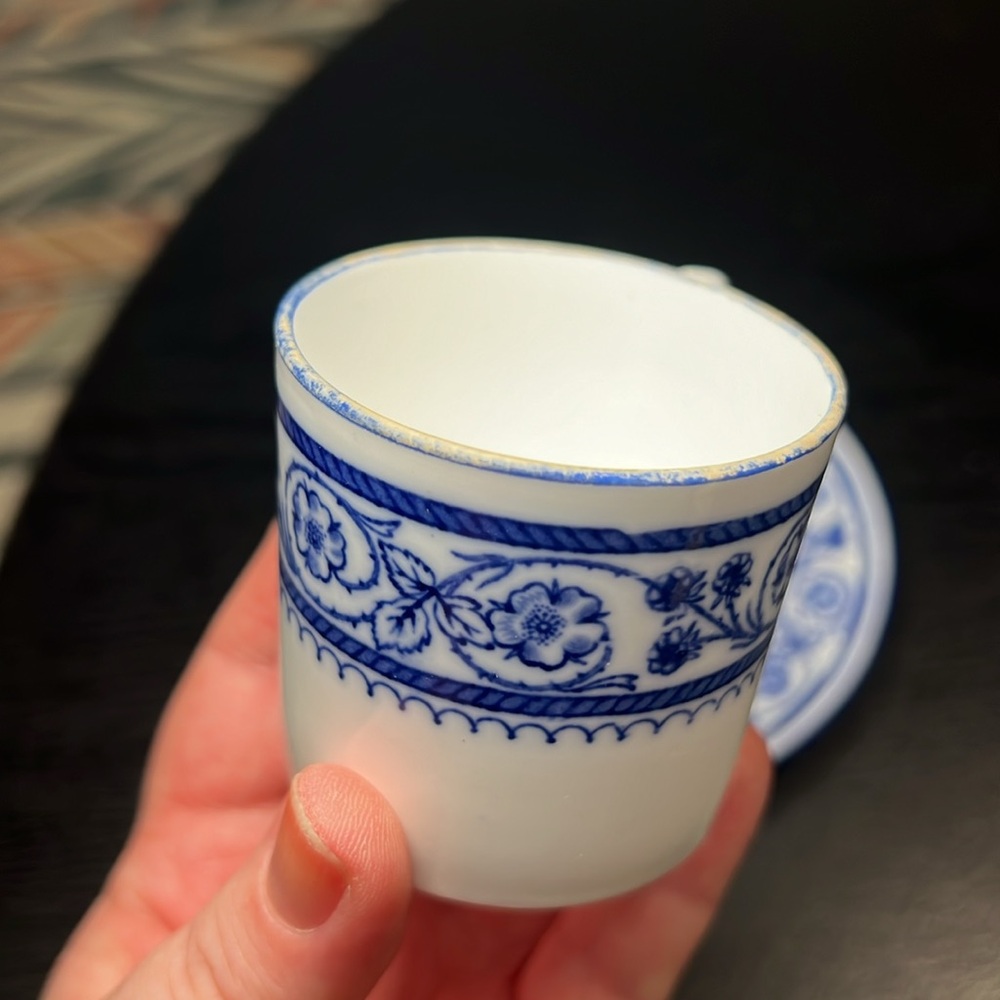 1862-91 Antique Copelands China Blue White Floral Bone China Teacup and Saucer - Picture 10 of 11